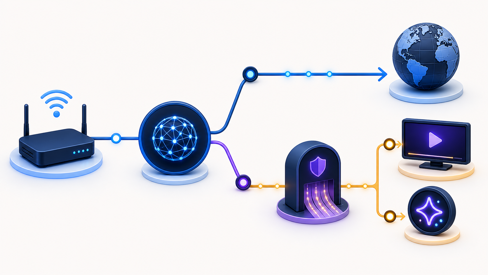 普通 DNS 直连和 SmartDNS 按服务分流的示意图